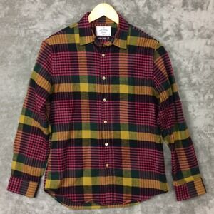 Portuguese Flannel Shirt Mens Medium Yellow Plaid Cotton Button Old Style Wisdom